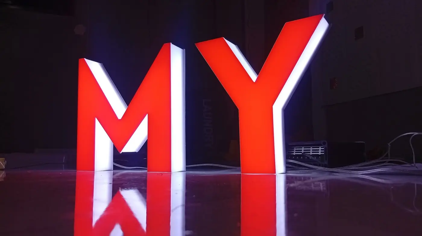 Red illuminated MY letters